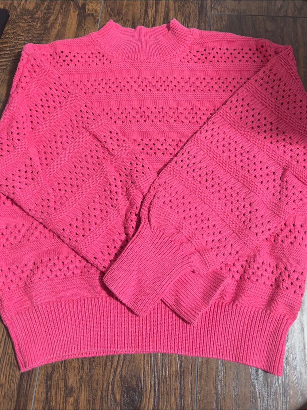 Bright Pink Women's Knit Eyelet Sweater